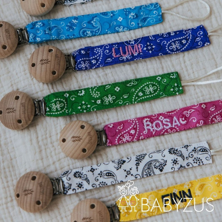 Speenkoord met naam | Wit Zwart Bandana Paisley