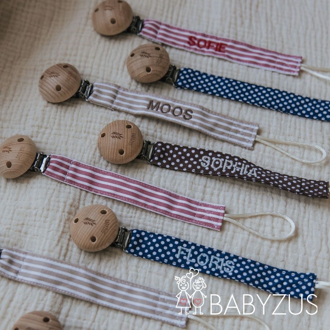 Speenkoord met naam | Paris Chic | Streep Beige