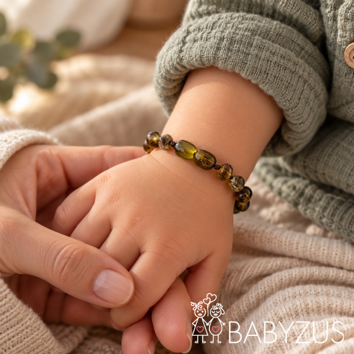 Green Barnsteen armband | Baby - Doorkomende tandjes | 14cm
