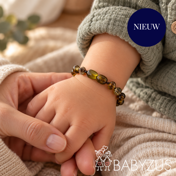 Green Barnsteen armband | Baby - Doorkomende tandjes | 14cm