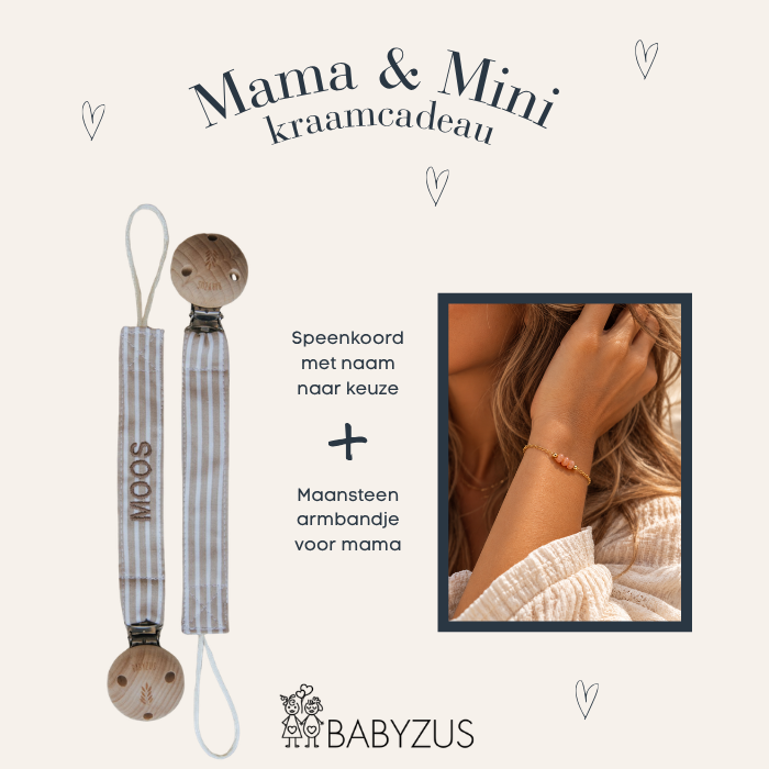 Mama &amp; Mini Kraamcadeau | Cadeauset | Speenkoord met naam